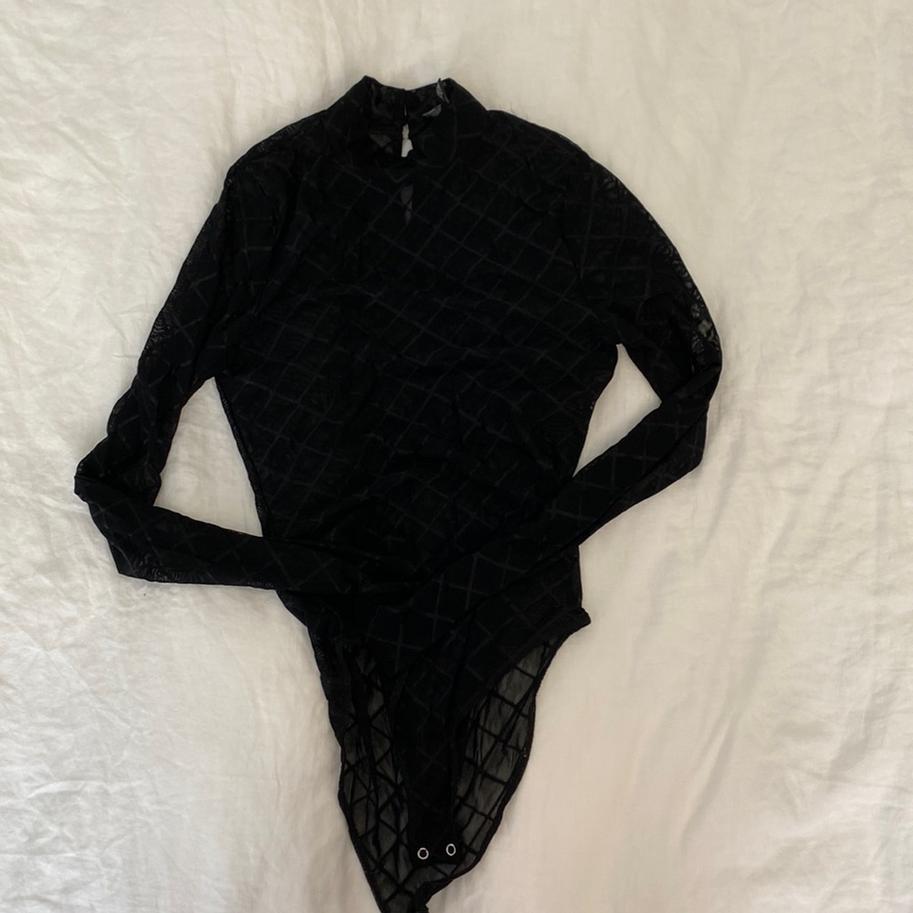 Forever 21 Black Mock Neck Mesh Bodysuit